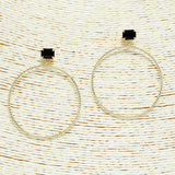 92282, RECTANGLE RHINESTONE ACCENT ROUND EARRING