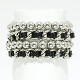 92288, FAUX LEATHER ACCENT MULTI LAYERED BALL BEAD STRETCH BRACELET