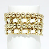 92288, FAUX LEATHER ACCENT MULTI LAYERED BALL BEAD STRETCH BRACELET