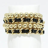 92288, FAUX LEATHER ACCENT MULTI LAYERED BALL BEAD STRETCH BRACELET