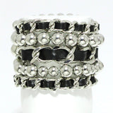 92289, FAUX LEATHER ACCENT MULTI LAYERED BALL BEAD STRETCH BRACELET