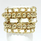 92289, FAUX LEATHER ACCENT MULTI LAYERED BALL BEAD STRETCH BRACELET