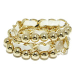 92290, FAUX LEATHER ACCENT MULTI LAYERED BALL BEAD STRETCH BRACELET