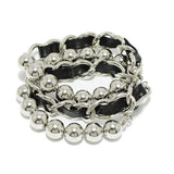 92290, FAUX LEATHER ACCENT MULTI LAYERED BALL BEAD STRETCH BRACELET