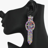 92308, OVAL BELT BUCKLE RHINESTONE DROP EARRING, WEDDING, BRIDAL, PROM