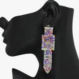 92309, RECTANGLE BELT BUCKLE RHINESTONE DROP EARRING, WEDDING, BRIDAL, PROM