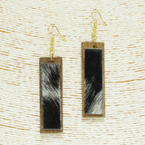 92339, RECTANGLE MOHAIR FUR WOODEN EARRING