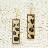 92339, RECTANGLE MOHAIR FUR WOODEN EARRING