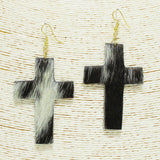 92340, CROSS MOHAIR FUR FAUX LEATHER EARRING, RELIGIOUS