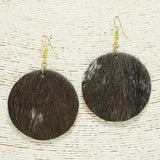 92343, ROUND MOHAIR FUR FAUX LEATHER EARRING