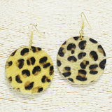 92343, ROUND MOHAIR FUR FAUX LEATHER EARRING