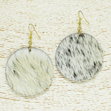 92343, ROUND MOHAIR FUR FAUX LEATHER EARRING