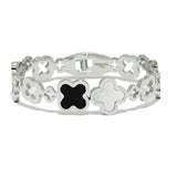 92414, CLOVER ACCENT STAINLESS STEEL BANGLE BRACELET