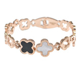 92414, CLOVER ACCENT STAINLESS STEEL BANGLE BRACELET