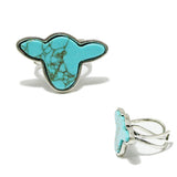 92474, WESTERN COW HEAD TURQUOISE STONE CUFF RING
