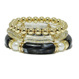 92497, GLITTER ACCENT CELLULOID ACETATE TUBE MULTI LAYERED STRETCH BRACELET
