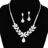 107128, TEARDROP CUBIC ZIRCONIA ACCENT CRYSTAL RHINESTONE NECKLACE SET