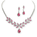 107128, TEARDROP CUBIC ZIRCONIA ACCENT CRYSTAL RHINESTONE NECKLACE SET