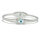 93558, EVIL EYE PAVE RHINESTONE STAINLESS STEEL BANGLE BRACELET