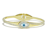93558, EVIL EYE PAVE RHINESTONE STAINLESS STEEL BANGLE BRACELET
