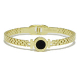 93562, ROUND ROMAN NUMERAL ACCENT STAINLESS STEEL BANGLE BRACELET