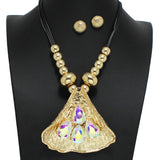 93578, TEARDROP RHINESTONE ACCENT HAMMERED METAL NECKLACE