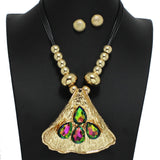 93578, TEARDROP RHINESTONE ACCENT HAMMERED METAL NECKLACE
