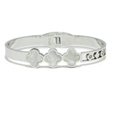 93579, TRIPLE CLOVER ACCENT STAINLESS STEEL BANGLE BRACELET