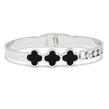 93579, TRIPLE CLOVER ACCENT STAINLESS STEEL BANGLE BRACELET