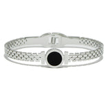 93581, ROUND ROMAN NUMERAL ACCENT STAINLESS STEEL BANGLE BRACELET