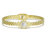 93581, ROUND ROMAN NUMERAL ACCENT STAINLESS STEEL BANGLE BRACELET