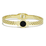 93581, ROUND ROMAN NUMERAL ACCENT STAINLESS STEEL BANGLE BRACELET