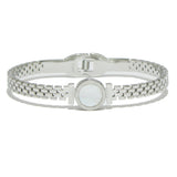 93581, ROUND ROMAN NUMERAL ACCENT STAINLESS STEEL BANGLE BRACELET