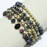 93585, MIXED MULTI LAYERED BEAD STRETCH BRACELET