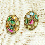 93597, SEMI PRECIOUS STONE ACCENT CONVEX OVAL EARRING