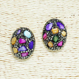 93597, SEMI PRECIOUS STONE ACCENT CONVEX OVAL EARRING