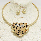 93604, LEOPARD PRINT HEART ACRYLIC CHOKER NECKLACE, VALENTINE'S DAY