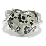93621, LEOPARD PRINT ACRYLIC HEART BANGLE BRACELET, VALENTINE'S DAY