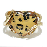 93621, LEOPARD PRINT ACRYLIC HEART BANGLE BRACELET, VALENTINE'S DAY