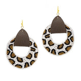 93634, LEOPARD PRINT BEAD FAUX LEATHER EARRING