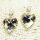 93647, LEOPARD PRINT HEART ACRYLIC DANGLE EARRING, VALENTINE'S DAY