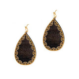 93651, TEARDROP FILIGREE ACCENT WOOD EARRING