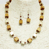 93669, SQUARE WOOD BEAD NECKLACE
