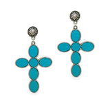 93769, WESTERN PLAID FAUX LEATHER CROSS DANGLE EARRING