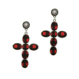 93769, WESTERN PLAID FAUX LEATHER CROSS DANGLE EARRING