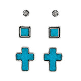93778, WESTERN CROSS FAUX LEATHER STUD EARRING SET
