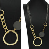 93796, GEOMETRIC SHAPE ACCENT WITH LEATHER CORD LONG NECKLACE