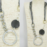 93796, GEOMETRIC SHAPE ACCENT WITH LEATHER CORD LONG NECKLACE