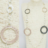 93798, SCRATCHED ROUND GEOMETRIC ACCENT LONG NECKLACE
