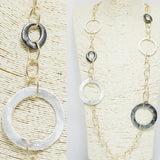 93798, SCRATCHED ROUND GEOMETRIC ACCENT LONG NECKLACE